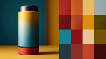 Poster - Cylindrical object with gradient color and color palette in studio