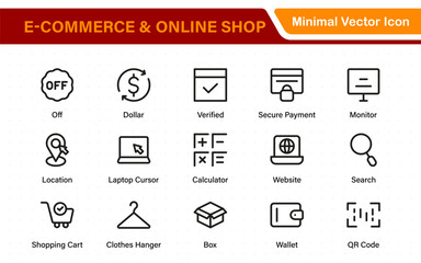 Poster - E-Commerce set of web icons in line style. Online shopping icons for web and mobile app. Business, mobile shop, digital marketing, bank card, gifts, sale, delivery. Vector illustration