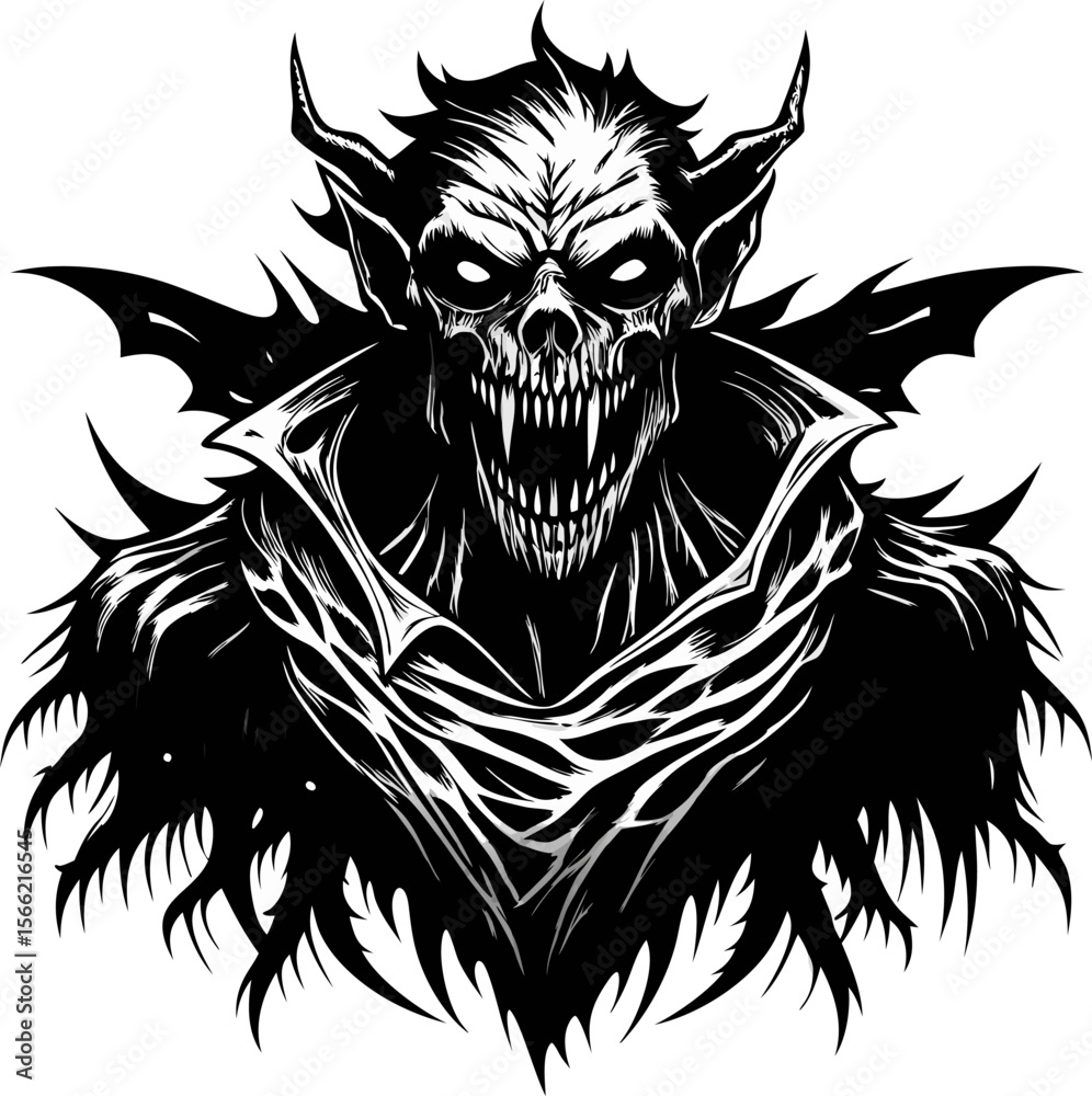 Vampire drawing in black ink showcasing a demonic creature with sharp ...