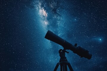 Wall Mural - exploring the cosmos with a telescope under a brilliant starry night sky, telescope under starry nig