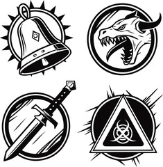 Aufkleber - vintage circle stamp design featuring a vector illustration of a helmet and shield symbol