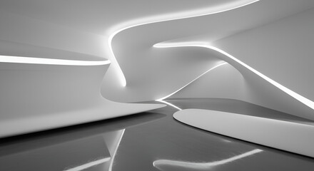 Aufkleber - Futuristic abstract interior design with smooth curved surfaces and light lines