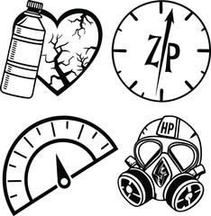 Aufkleber - a versatile vector icon set featuring illustrations of cars, sports, and classic roman numeral clock