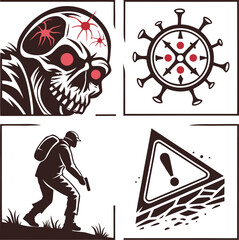 Aufkleber - danger of death cartoon vector icon set with skull and animal silhouette for halloween design