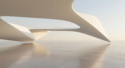 Aufkleber - Futuristic architectural design with fluid forms in a minimalist landscape setting