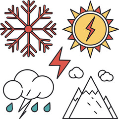 Aufkleber - set of weather icons: vector symbols and illustrations for web design, featuring sun, cloud, and sta