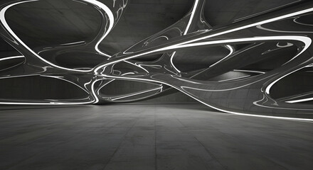 Aufkleber - Futuristic Architecture: Abstract Concrete Structure with Glowing Light Strips
