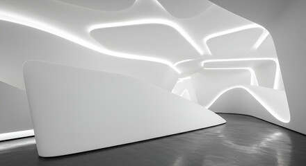 Aufkleber - Futuristic Architecture: Interior view of an abstract white building design concept