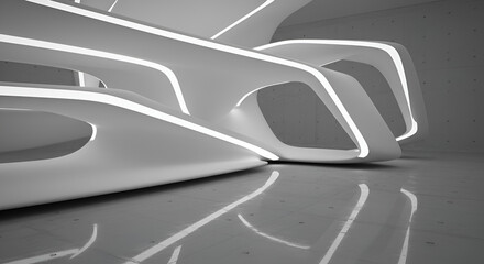 Aufkleber - Futuristic illuminated architecture with smooth curves and reflective surfaces