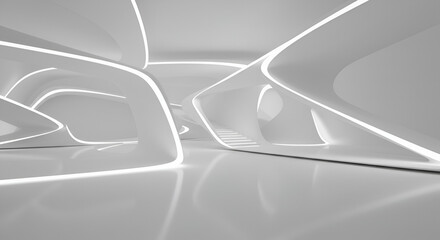 Aufkleber - Futuristic Illuminated White Structure in a Modern Minimalist Interior Design Concept