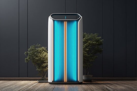 Modern Air Purifier with Blue Light in Minimalist Setting