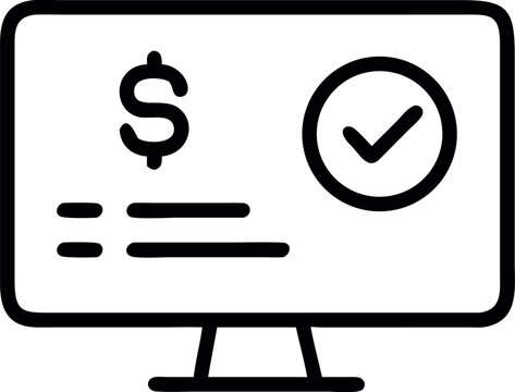 Vector art of a dollar sign and check mark on a computer screen isolated on white background