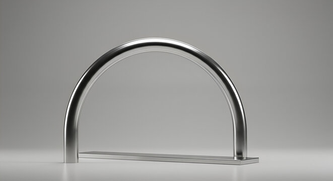 Minimalist architectural element: A reflective metallic semi-circle on soft gradient background