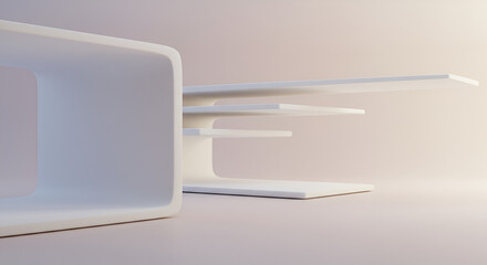 Aufkleber - Minimalist Interior Design: Abstract White Shelving and Cubical Form on Subtle Backdrop