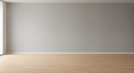 Aufkleber - Minimalist Interior Scene: Empty Room with Light Wood Flooring and Grey Wall