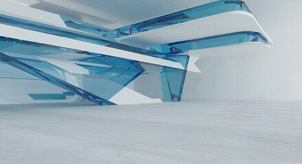 Aufkleber - Modern architectural interior with glass and white panels, creative space design
