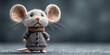 © Dinali - Cute felt mouse toy wearing a scarf and coat standing indoors on gray background Concept of handmade, childhood, and animal