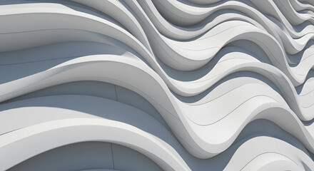 Aufkleber - Modern Architectural White Wall with Wavy Pattern, Contemporary Building Facade