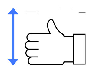 Poster - Hand drawn thumbs-up with vertical blue arrow indicating height or measurement. Ideal for growth, approval, adjustment, feedback, metric display, success representation, simple landing page