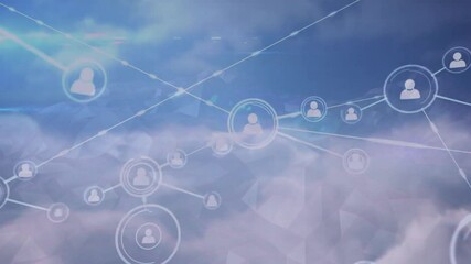 Poster - Beginning with cloud layer, user icons fading in, connecting by lines, visualizing network growth