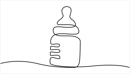 Poster - Continuous one line drawing of baby feeding bottle. Baby milk bottle icon in one line, Continuous one line drawing of baby feeding bottle. Baby milk bottle in single line draw illustration.


