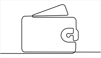 Poster - 
Continuous one line drawing of Wallet with paper money. Single one continuous line drawing of dollar coin and big wallet. Wallet with banknotes. Money in a leather wallet. Flat minimal icon.


