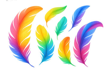 Aufkleber - Multicolored feathers drifting across transparent surface, forming dynamic rainbow-hued visual arrangement
