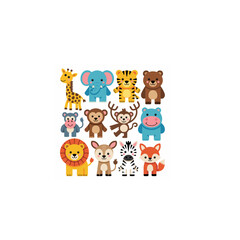 Poster - A collection of cartoon jungle animals arranged in a grid pattern