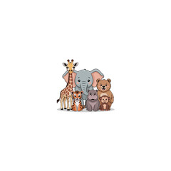 Poster - A group of cartoon animals including giraffe elephant and bear shown