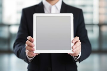Poster - Businessman holding digital tablet with blank screen in office