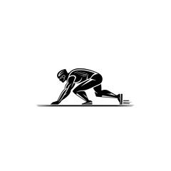 Poster - Vector Icon of Person Ready to Sprint Starting Position Representing Speed and Athleticism