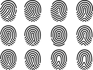 Poster - Fingerprint Icons Collection Vector Illustration Identification Authentication Security Access Scan Biometric Symbol Set