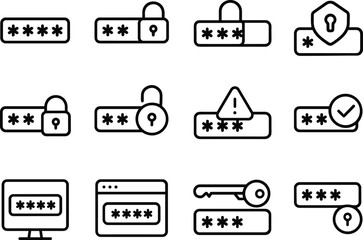 Poster - Password Security Icons Vector Illustration Protection Access Login Key Code Safety Lock Privacy Symbol Set
