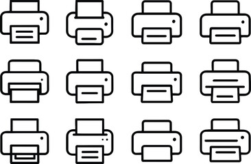 Fototapete - Printer Line Icons Set Vector Illustration. Print Machine Outline Symbols on Transparent Background