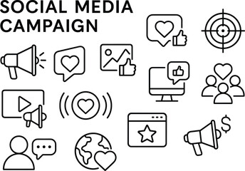 Aufkleber - Social Media Campaign Icons Set Outline Style for Digital Marketing, Advertising, and Online Communication