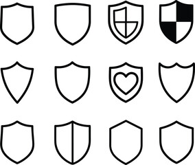 Fototapete - Shield Icons Collection Vector Illustration Security Protection Safety Badge Guard Defense Symbol Set Outline