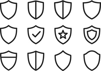 Poster - Shield Icons Collection Vector Illustration Security Protection Safety Badge Guard Defense Symbol Set Outline