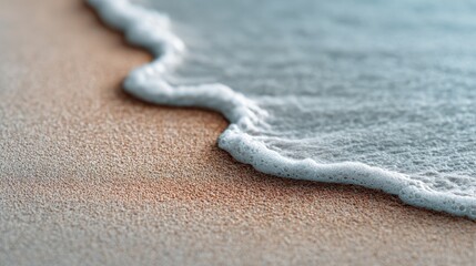 Poster - Soft ocean wave gently washing golden sandy beach creating white foam in a sunny summer day, perfect background for vacation and travel projects