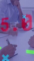 Poster - Animation of financial data processing over business people during meeting in office