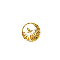 Aufkleber - A golden bird design inside a circle on a white background image