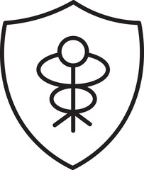 Poster - Abstract shield symbol with geometric line art, featuring central vertical line and circular shapes, representing protection, security, and modern design