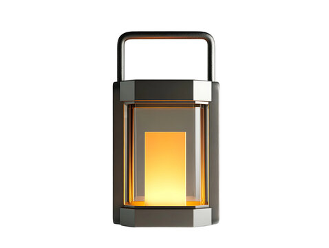 3D Of Modern Metal Lantern with Warm Light on Transparent Background