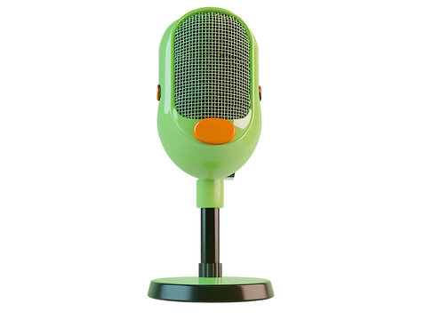 3D Of Retro Green Microphone on Stand on Transparent Background