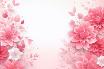 Poster - Delicate pink paper flowers and leaves are composing a beautiful floral background, perfect for spring or romantic themes