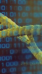 Aufkleber - animation of binary coding data processing over dna strand spinning