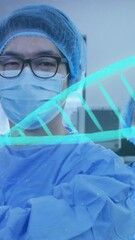 Poster - Animation of dna strand over diverse surgeons with face masks