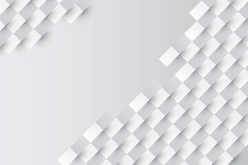 Poster - Abstract white background displays a minimalist geometric design with 3D squares and subtle shadows for a modern effect.