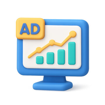 3D Render of a Computer Screen Displaying an Upward Trending Graph with AD Label.