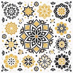 Poster -  Arabic oriental floral vector elements. Traditional golden arabesque icons 