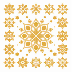 Poster -  Arabic oriental floral vector elements. Traditional golden arabesque icons 